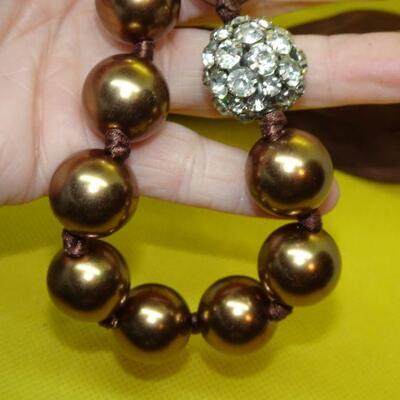 Ribbons, Pearls & Rhinestones Necklace, Beige 