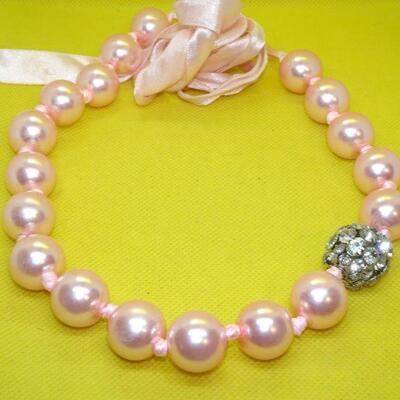 Ribbons, Pearls & Rhinestones Necklace, Pink