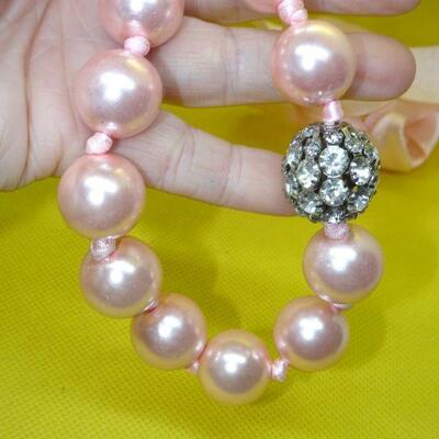 Ribbons, Pearls & Rhinestones Necklace, Pink