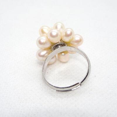 Pearl Blossom Cluster Adjustable Ring - Pretty! 