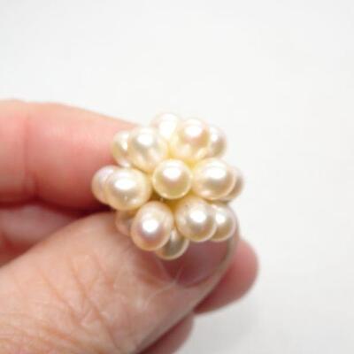 Pearl Blossom Cluster Adjustable Ring - Pretty! 