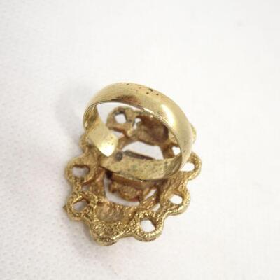 Gold Tone Statement Ring w/Pearl Adjustable 