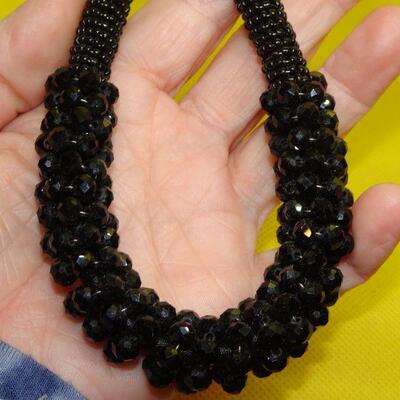 Sparkle Black Beaded Rope Necklace 