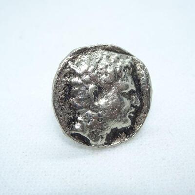 Silver tone adjustable Greek Coin Ring 