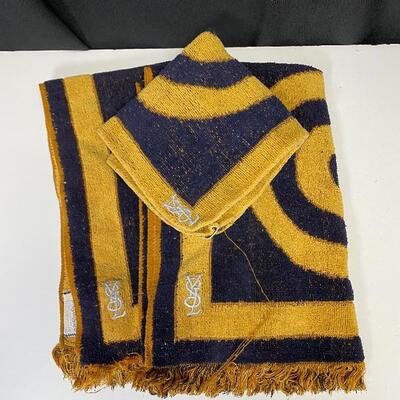 Vintage Fieldcrest & Yves Saint Laurent Retro Black Yellow Gold Hand Towels Wash Cloth