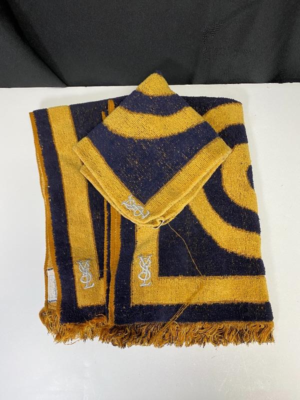 Vintage Fieldcrest Yves Saint Laurent Retro Black Yellow Gold Hand Towels Wash Cloth EstateSales