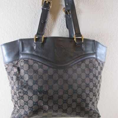 Authentic Gucci Leather and Cloth Handbag Brown 