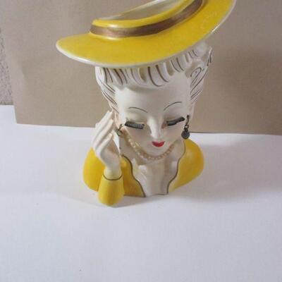 Vintage Tilso Doll Bust with Yellow Hat Japan Signed 