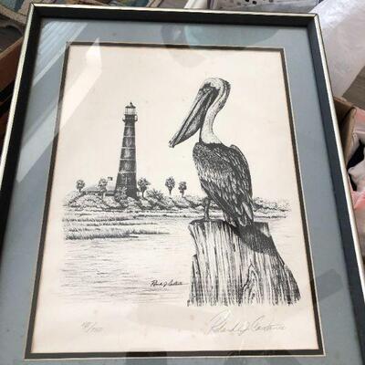 Signed Pelican / Lighthouse Roland Castanie artwork 