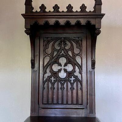 Antique French Gothic Revival Votive Cabinet Religious Veneration