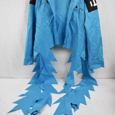 Anime? Blue Jacket with Hood & Black Furry Ears. Zig Zag Tails, size XL