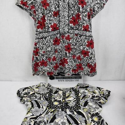 2 Women's Scrub Tops. Koi by Kathy Peterson, size XL. Red/B&W, Yellow/Gray/B&W