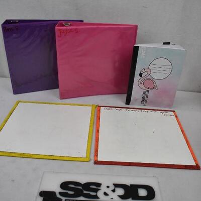5 pc School: 2 binders, 2 white boards, 1 notebook