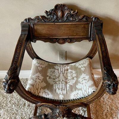 Antique Neo Gothic Savonarola Music Chair