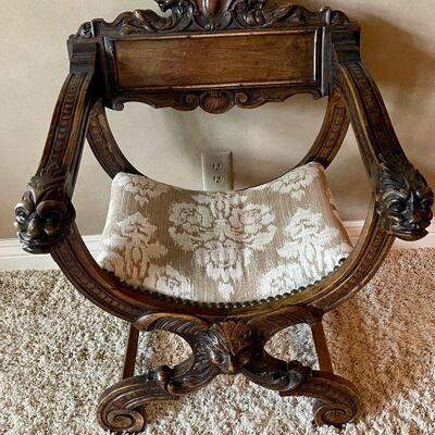 Antique Neo Gothic Savonarola Music Chair