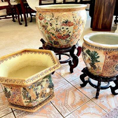 Lot 6  Group of 3 Vintage Asian Ceramic Planters 