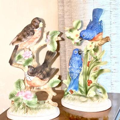Lot 11  Vintage Pair of Bird Figurines Robins & Blue Birds