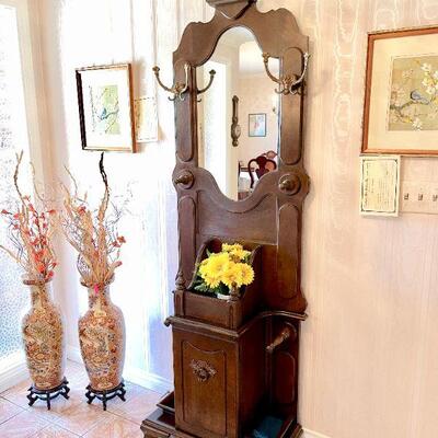 Lot 12  Reproduction Mirrored Hall Tree Hat Rack Umbrella Stand 