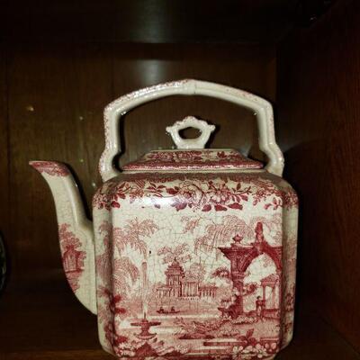 Antique Mason's teapot red