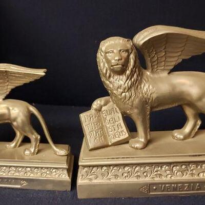 Two Antique Grand Tour Lion Of Venice Saint Mark Italian Paperweight Figures