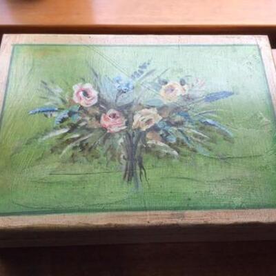 C142 - Large Wooden Hinged Box / Hand-painted Rustic Look