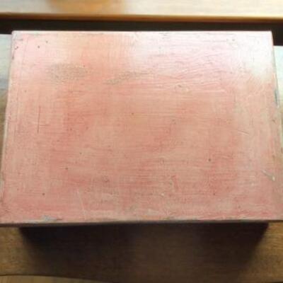 C142 - Large Wooden Hinged Box / Hand-painted Rustic Look