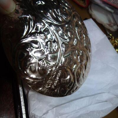 Silver Plated Jewelry Trinket Dish, Taneez Lapis Gem Stone 