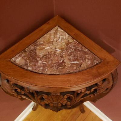 Small marble and wood end table/ plant stand