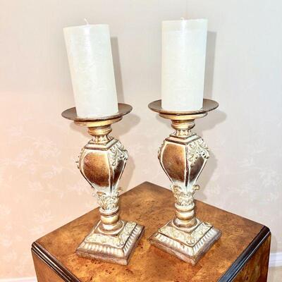 Lot 15  Pair of Decorative Metal Candle Sticks 