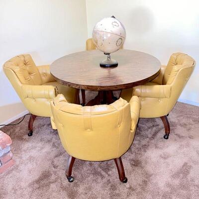 Lot 25  Vintage Formica Wood Grain Game Table & Harvest Gold Nagahide Arm Chairs 