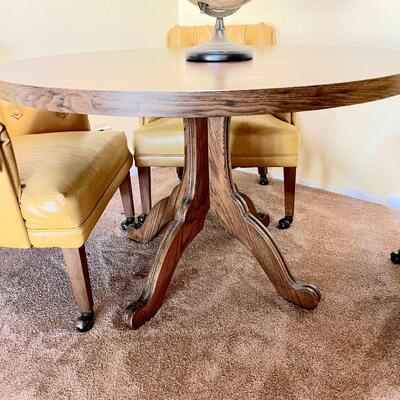 Lot 25  Vintage Formica Wood Grain Game Table & Harvest Gold Nagahide Arm Chairs 