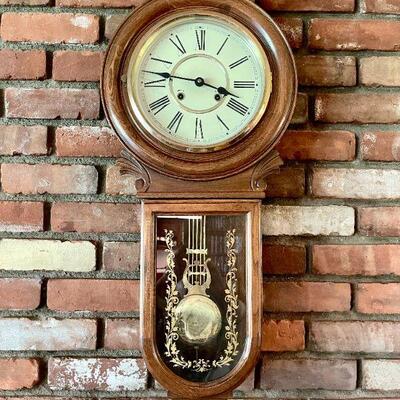 Lot 27  Reproduction Antique Key Wind Wall Clock Not Working 