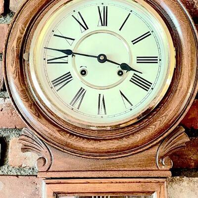 Lot 27  Reproduction Antique Key Wind Wall Clock Not Working 