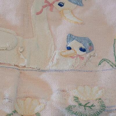 Lot 184: Vintage Handmade Swans Baby Blanket