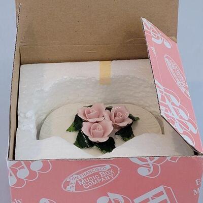 Lot 194: New Porcelain Flower Picture Frame and Porcelain Heart Music Trinket Box