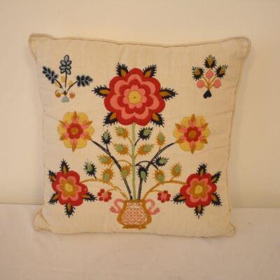 Lot #95: Lot of 3 Vintage Hand Embroidered Floral Pillows 