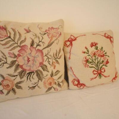 Lot #97: Lot of 2 Vintage Hand Embroidered Floral Throw Pillows