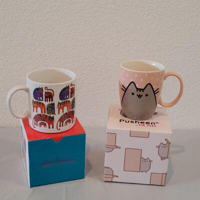 Lot 206: (2) New Coffee Cups- Sarah Burch and Gund Pusheen