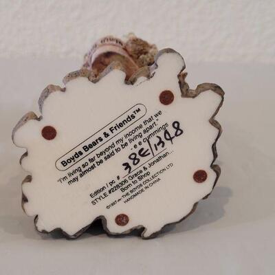 Lot 212: Precious Moments "The Spirit is willing but the Flesh is Weak" and Boyd's Bears "Born to Shop" Deco