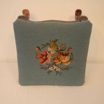 Lot #109: Vintage/Antique Embroidered Needle Point Turquoise Foot Stool