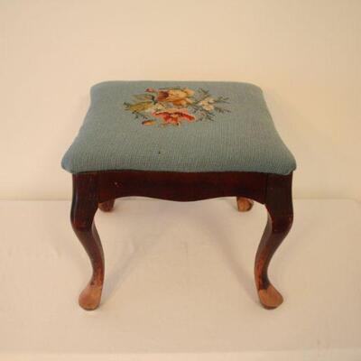 Lot #109: Vintage/Antique Embroidered Needle Point Turquoise Foot Stool
