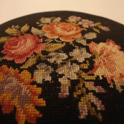 Lot #110: Vintage/Antique Embroidered Needlepoint Foot Stool 