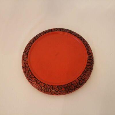 Lot #111: Vintage Chinese Carved Cinnabar Red Lacquered Plate 