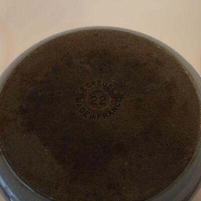 Lot #113: Le Creuset 3.5 Quart France #22 Blue Enameled Cast Iron Dutch Oven 