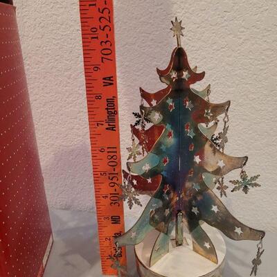 Lot 230: New in Box Musical Rotating Metal Tree and (3) New Christmas Ornaments 