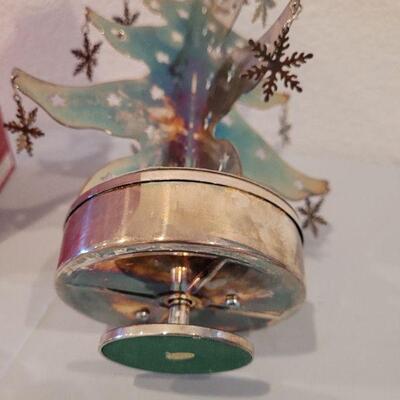 Lot 230: New in Box Musical Rotating Metal Tree and (3) New Christmas Ornaments 