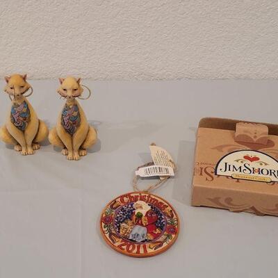 Lot 235: New Jim Shores Christmas Ornament and (2) unmarked Jim Shores Kitties 