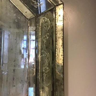 B408 - Fabulous Lg. Octagon Antiqued & Beveled Mirror with floral design 4' 5