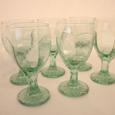 Lot #118: Libbey Chivalry Light Green Glass Water Goblets 
