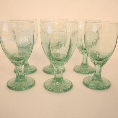 Lot #118: Libbey Chivalry Light Green Glass Water Goblets 